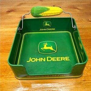Genuine John Deere Green Napkin Holder Corn Cob Picnic Tin Vintage Licensed Farm